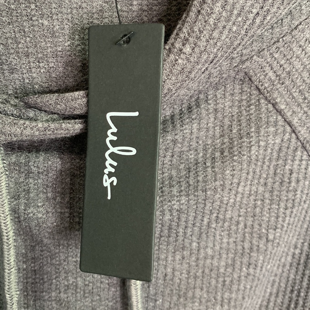 Lulus Upbeat Energy Heather Grey Waffle Knit Hooded Sweatshirt Dress W-829 Sz L - Picture 10 of 14